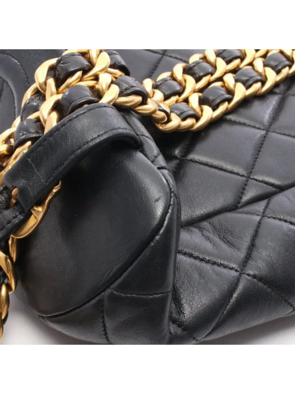 Chanel Backpack Quilted Turnlock Chain Black Lambskin Double